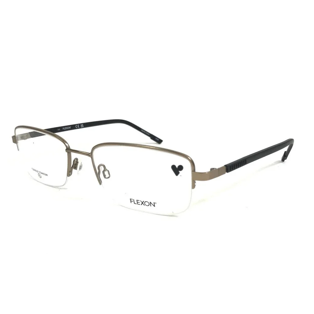 Flexon Eyeglasses Frames H6079 204 Satin Taupe Gold Black Half Rim XL 55-19-145
